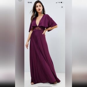 ASOS Burgundy Capelet Evening Gown. Size 6.